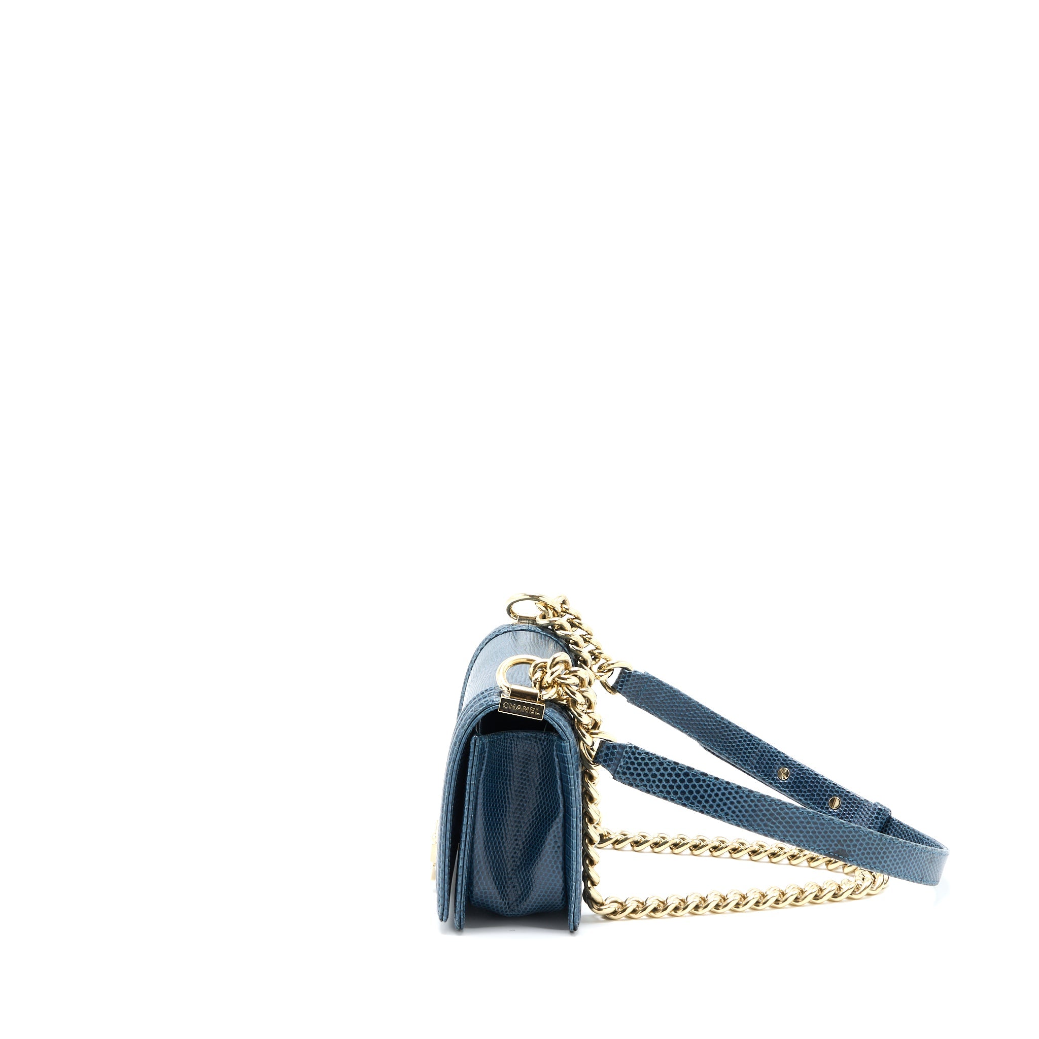 CHANEL SMALL BOY BAG LIZARD DARK BLUE LGHW