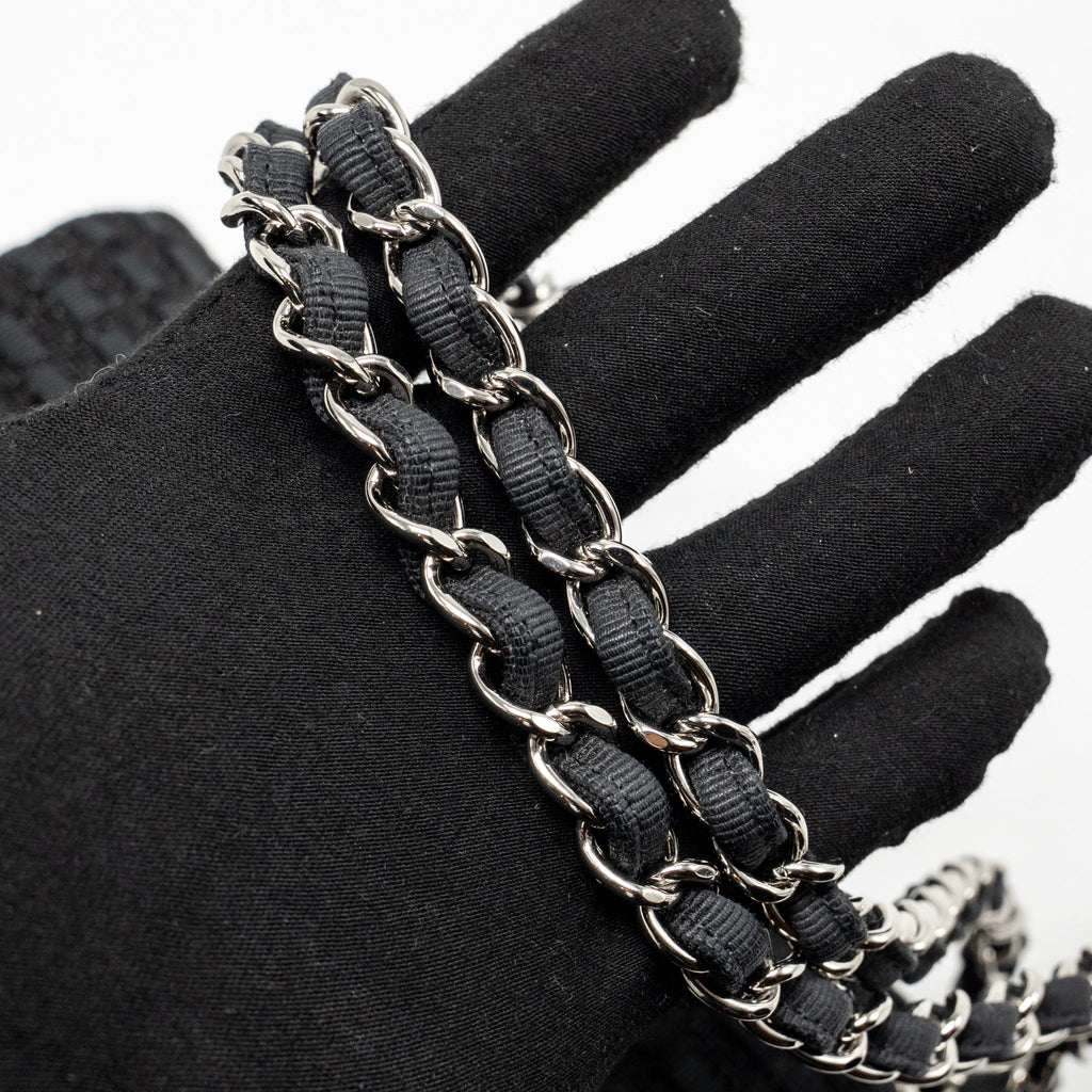CHANEL MEDIUM CLASSIC DOUBLE FLAP BAG TWEED BLACK SHW