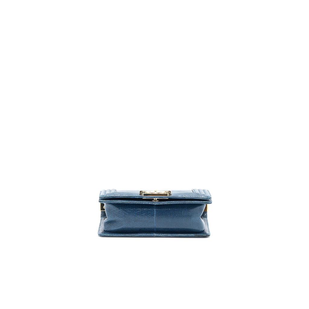CHANEL SMALL BOY BAG LIZARD DARK BLUE LGHW