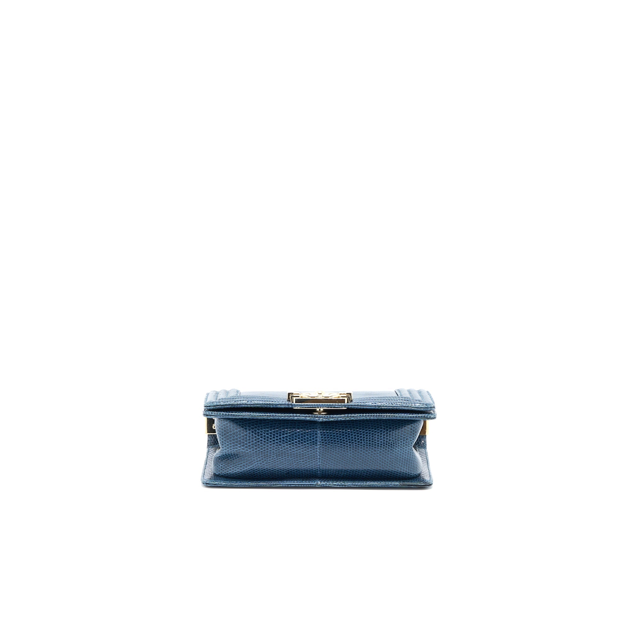 CHANEL SMALL BOY BAG LIZARD DARK BLUE LGHW