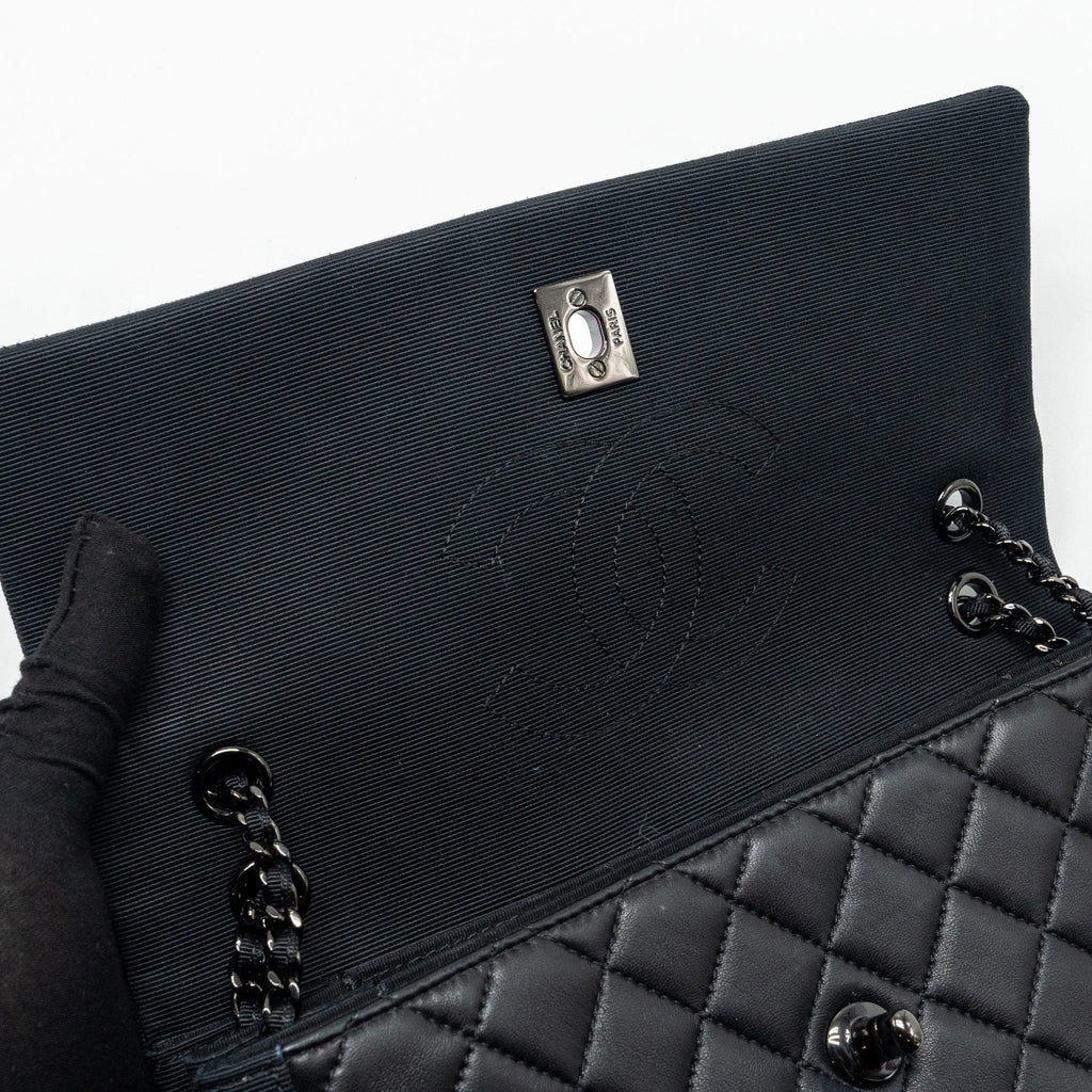 CHANEL QUILTED FLAP BAG LAMBSKIN/FABRIC SO BLACK