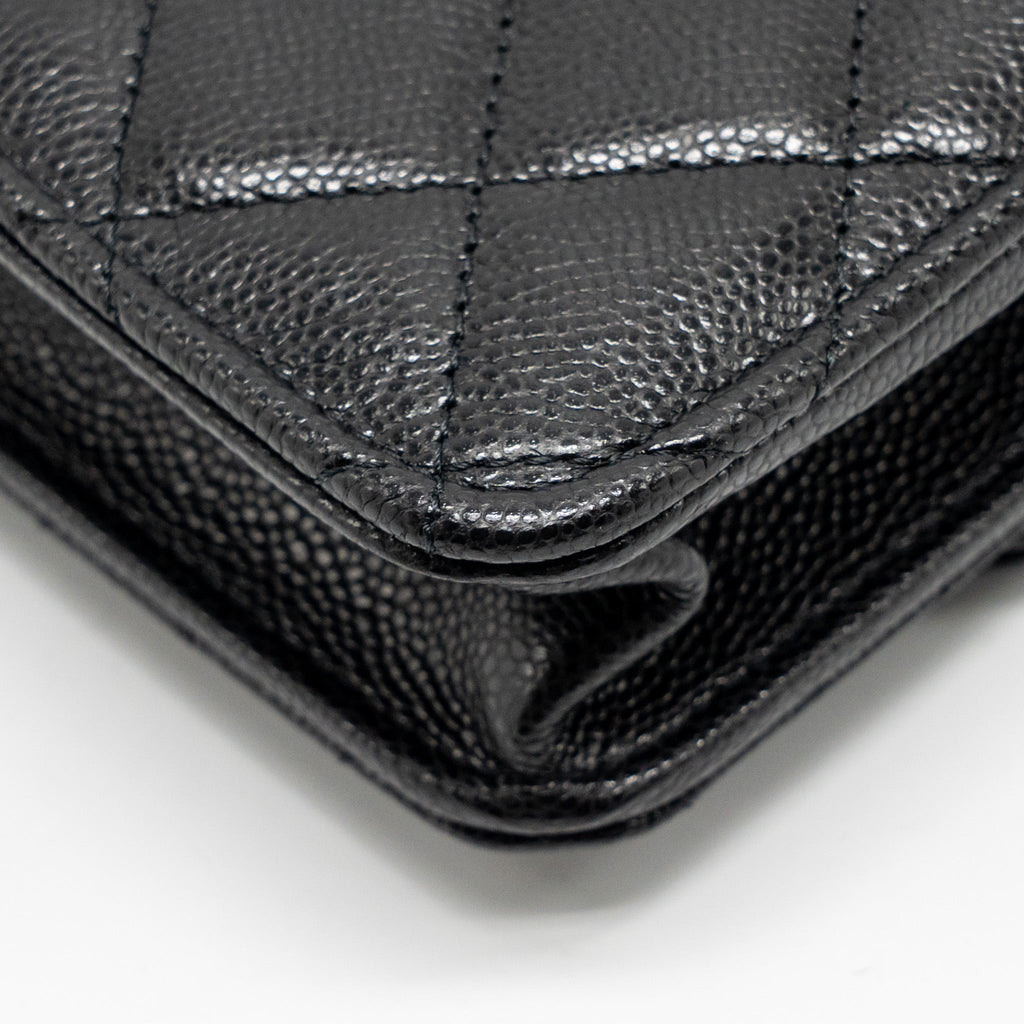 CHANEL SQUARE WALLET ON CHAIN CAVIAR BLACK LGHW (MICROCHIP)