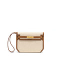 HERMES POCHETTE KELLY DEPECHES 25 CANVAS / BARENIA ECRU BEIGE / FAUVE GHW