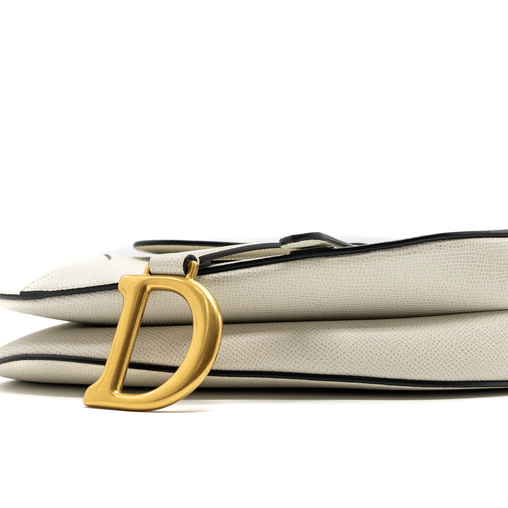 DIOR MEDIUM SADDLE BAG WITH STRAP GRAINED CALFSKIN WHITE GHW