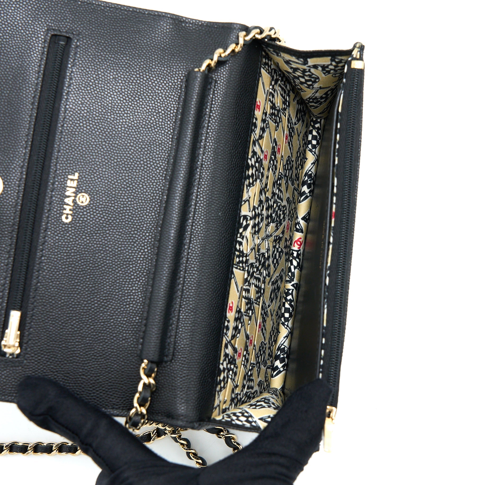 CHANEL 23C GIANT CC LOGO WALLET ON CHAIN CAVIAR BLACK LGHW (MICROCHIP)