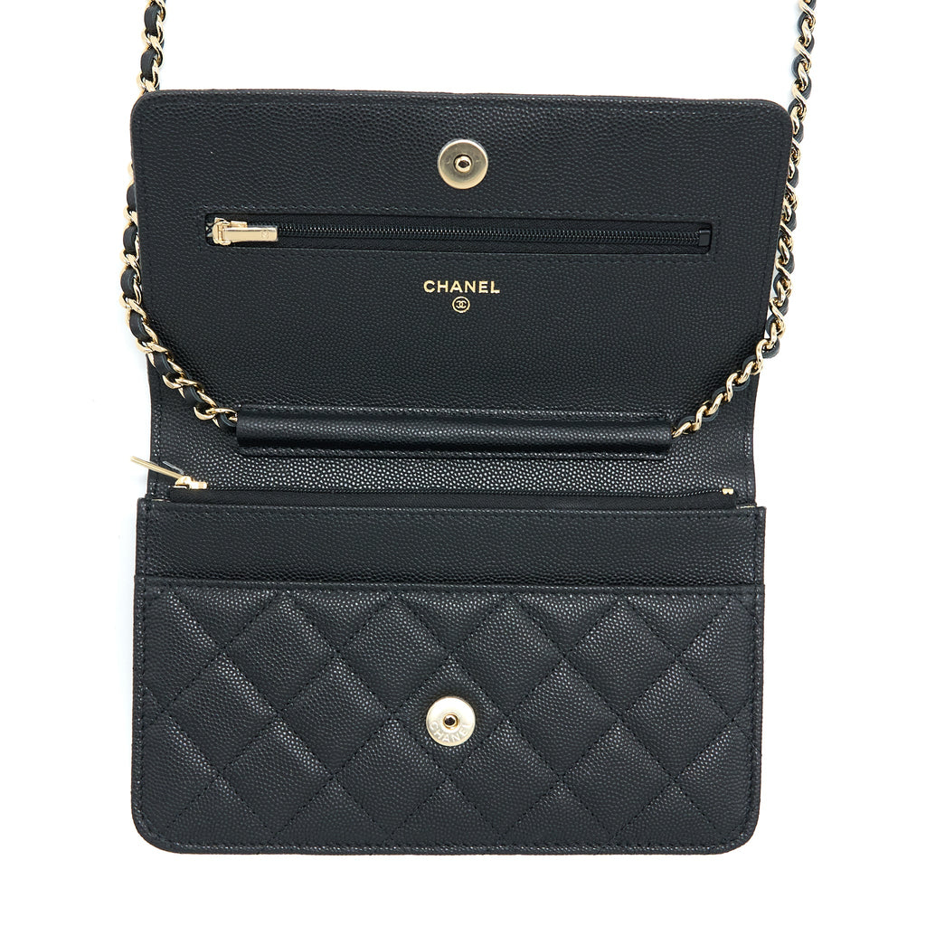 CHANEL 23C GIANT CC LOGO WALLET ON CHAIN CAVIAR BLACK LGHW (MICROCHIP)