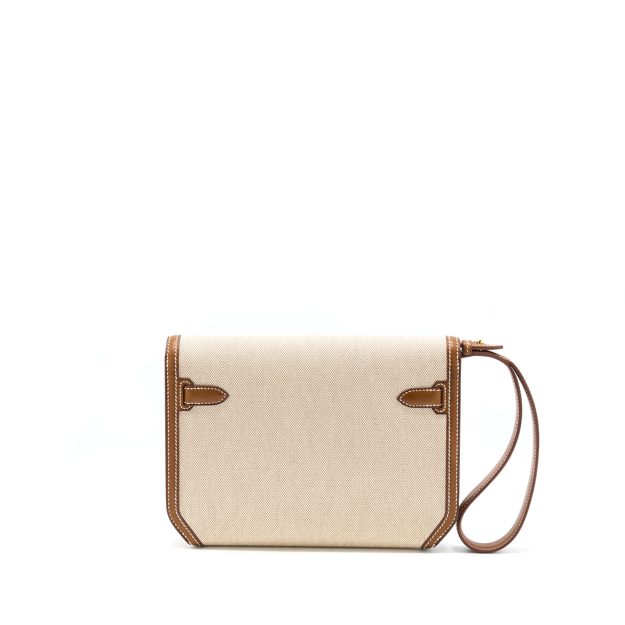 HERMES POCHETTE KELLY DEPECHES 25 CANVAS AND BARENIA, ECRU/ BEIGE / FAUVE GHW