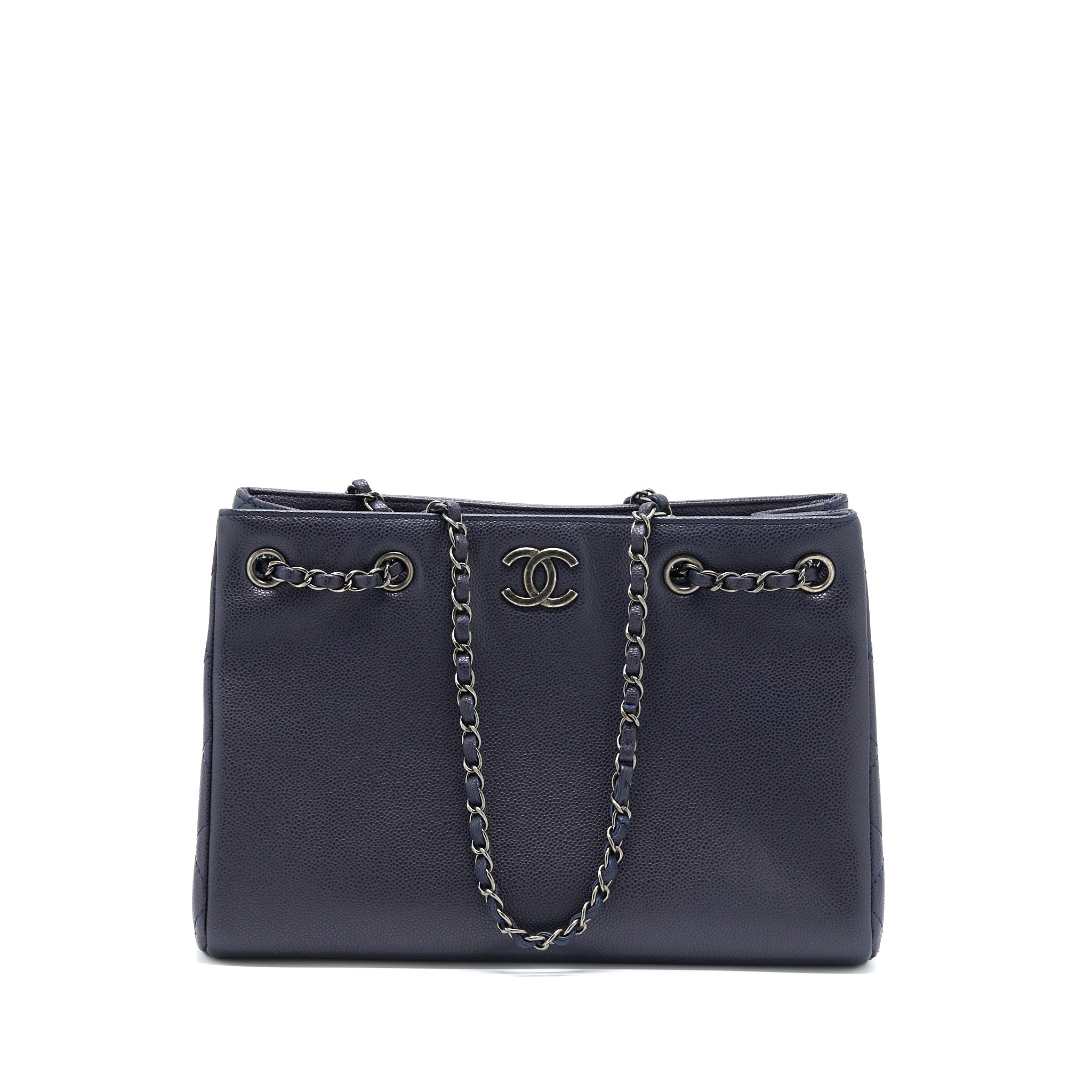 CHANEL TOTE BAG CAVIAR NAVY RUTHENIUM HARDWARE