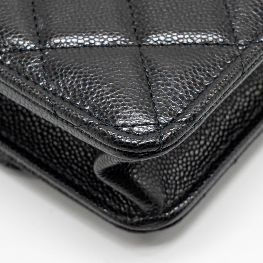 CHANEL SQUARE WALLET ON CHAIN CAVIAR BLACK LGHW (MICROCHIP)