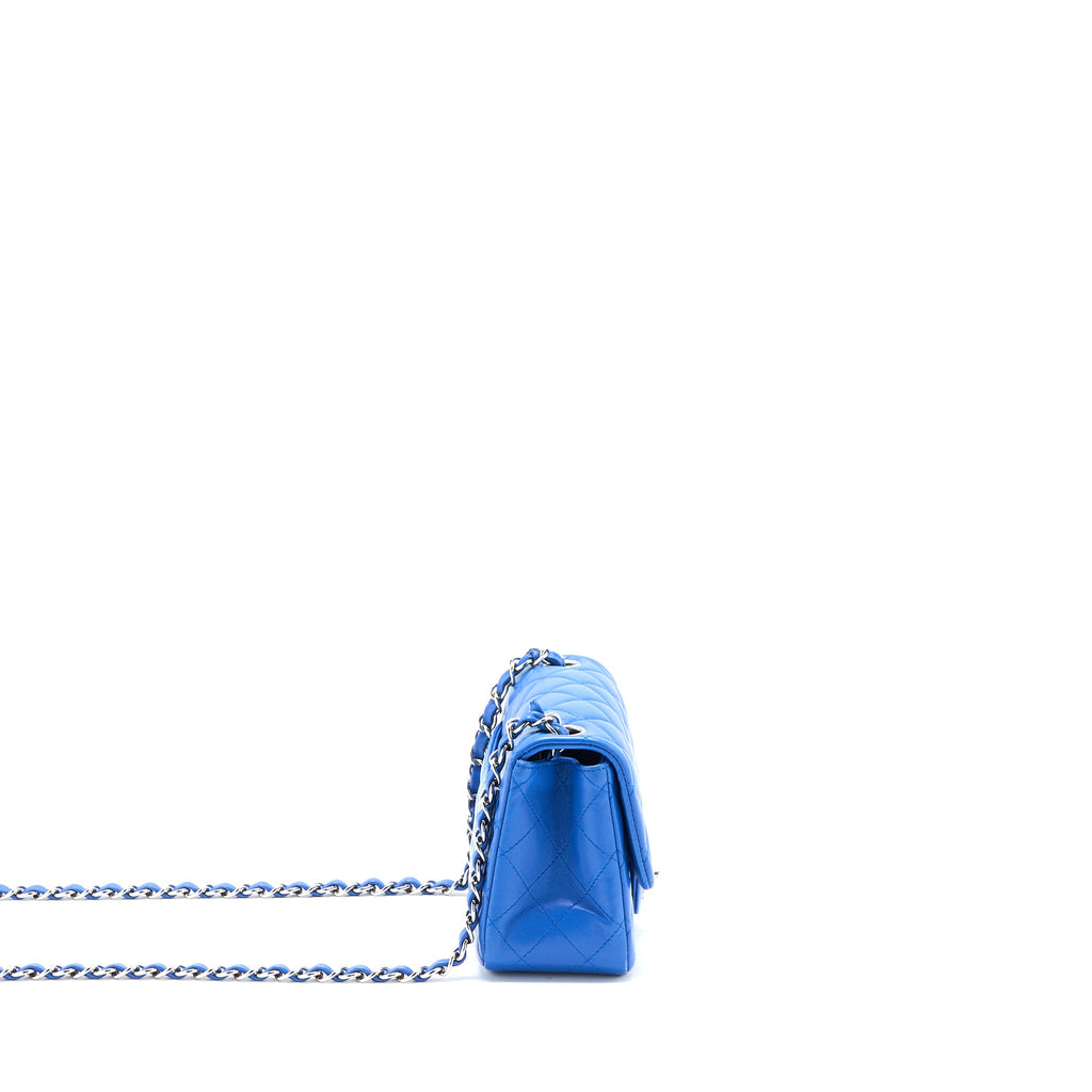 CHANEL MINI SQUARE FLAP BAG LAMBSKIN BLUE SHW