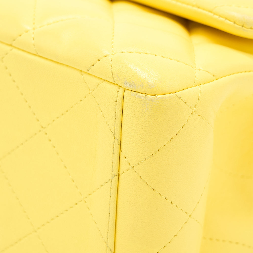 CHANEL MAXI CLASSIC DOUBLE FLAP BAG LAMBSKIN YELLOW LGHW