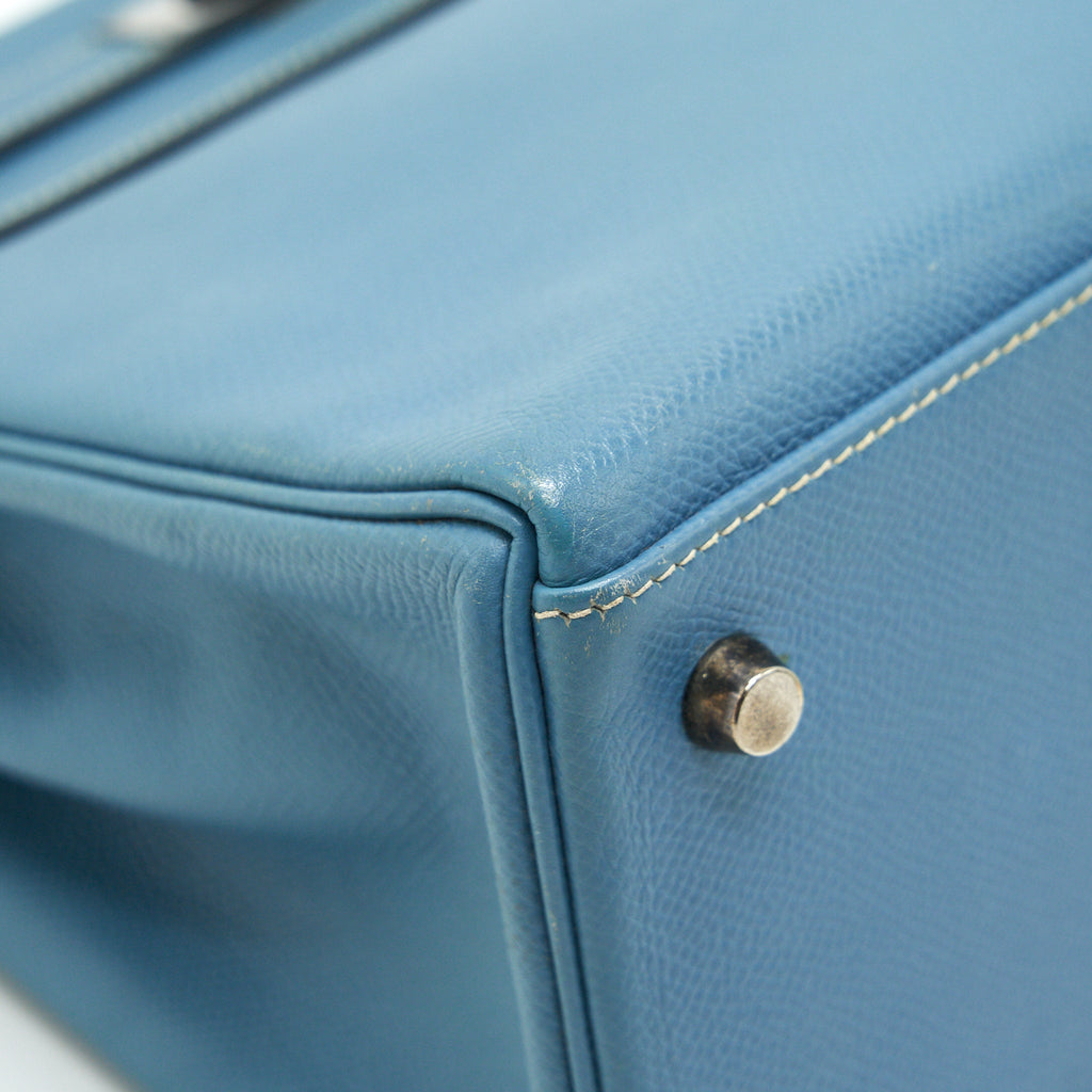 HERMES VINTAGE KELLY 28 BLUE JEAN EPSOM IN SHW