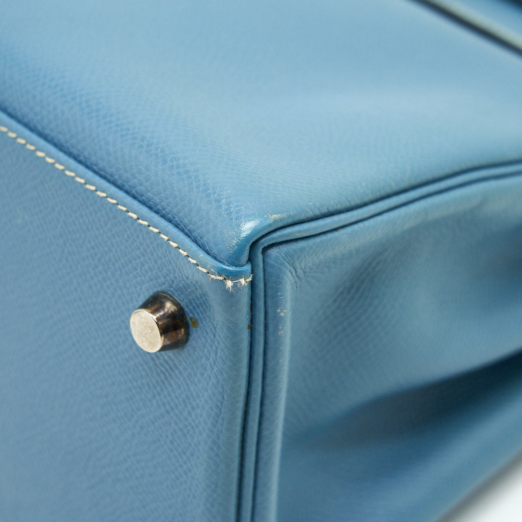 HERMES VINTAGE KELLY 28 BLUE JEAN EPSOM IN SHW