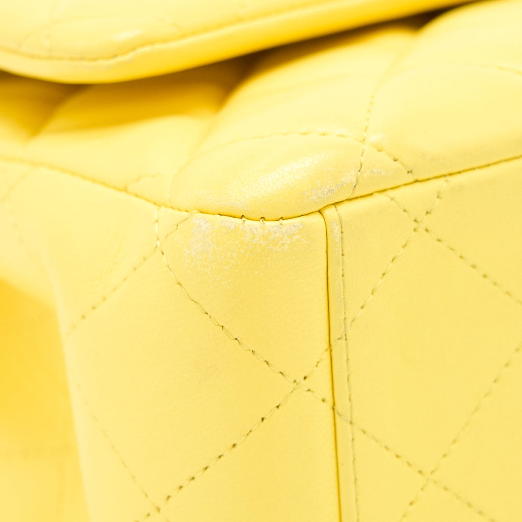 CHANEL MAXI CLASSIC DOUBLE FLAP BAG LAMBSKIN YELLOW LGHW