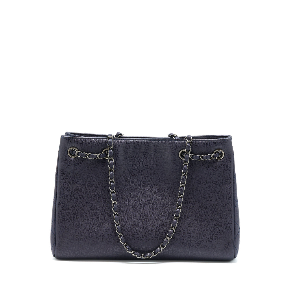 CHANEL TOTE BAG CAVIAR NAVY RUTHENIUM HARDWARE