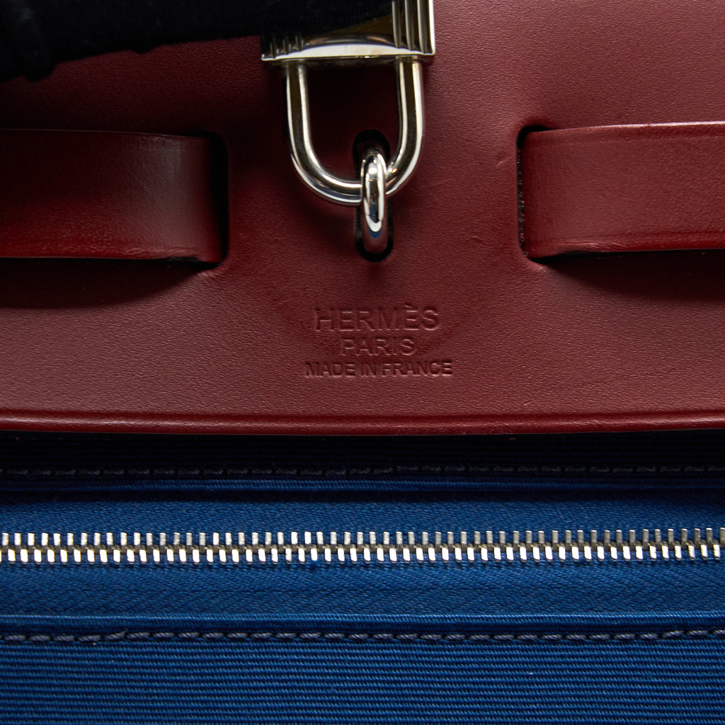 HERMES HERBAG ZIP 31 LEATHER/CANVAS BLUE/RED SHW