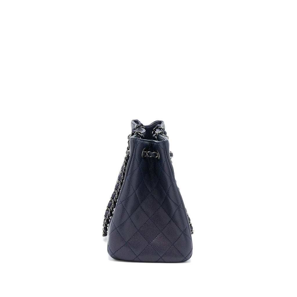 CHANEL TOTE BAG CAVIAR NAVY RUTHENIUM HARDWARE