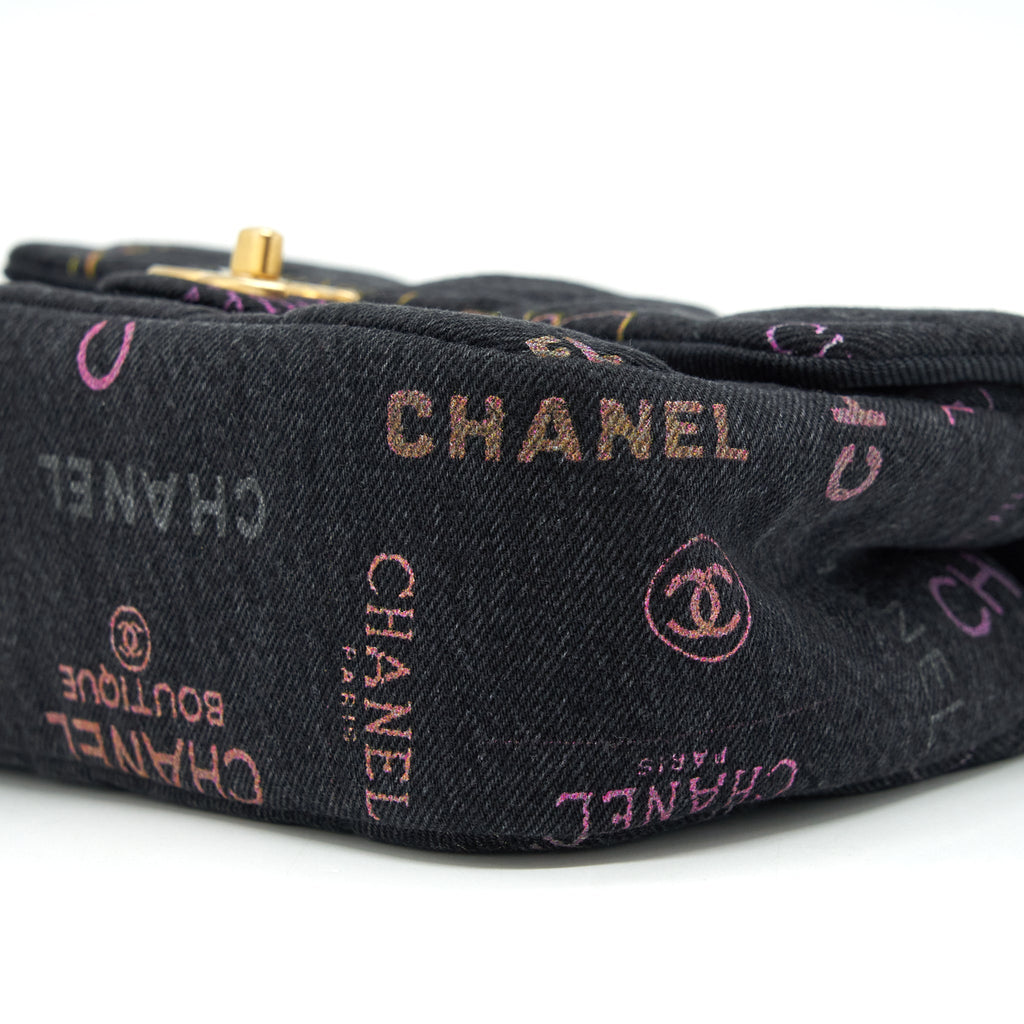 CHANEL 22P SMALL FLAP BAG 23CM DENIM BLACK GHW (MICROCHIP)