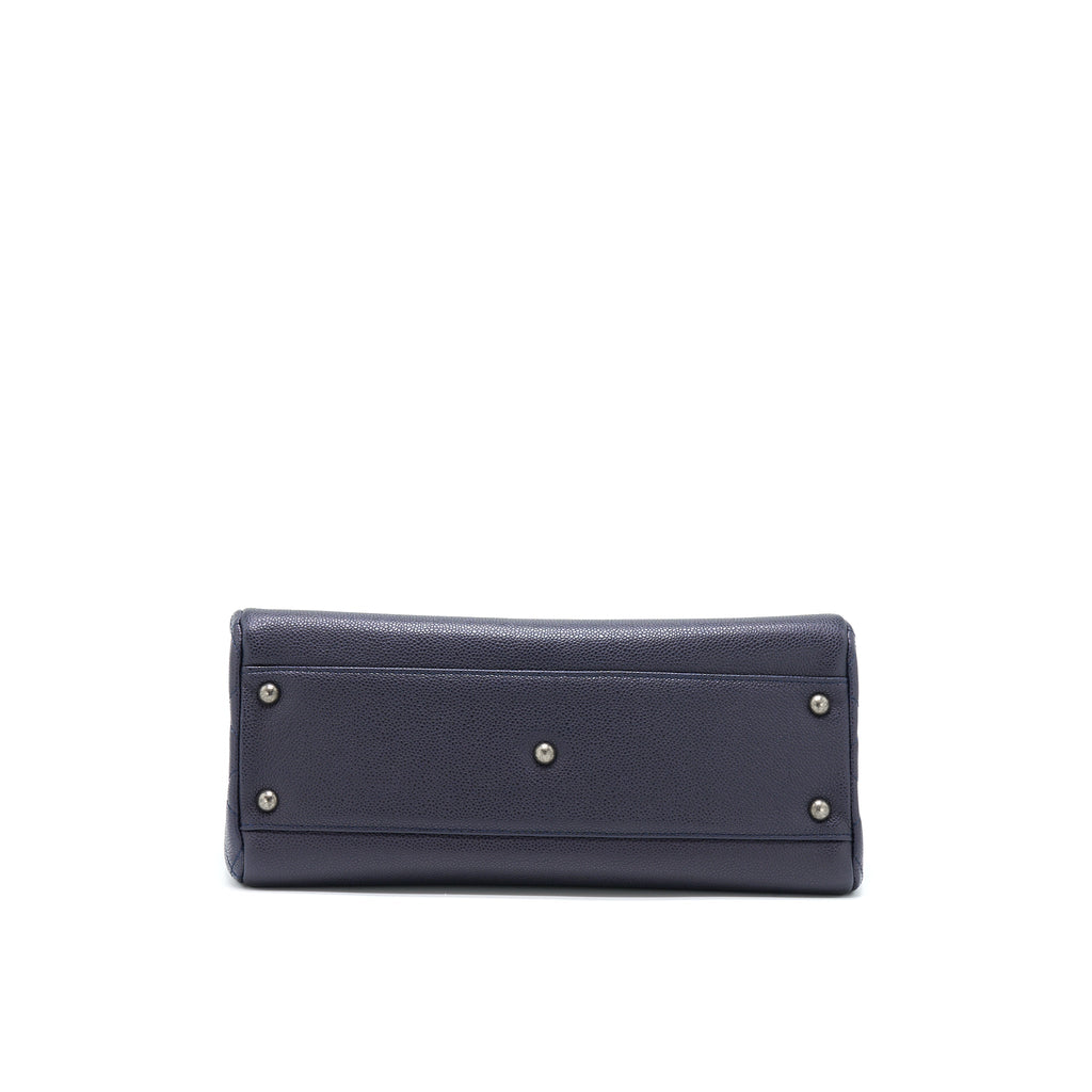 CHANEL TOTE BAG CAVIAR NAVY RUTHENIUM HARDWARE