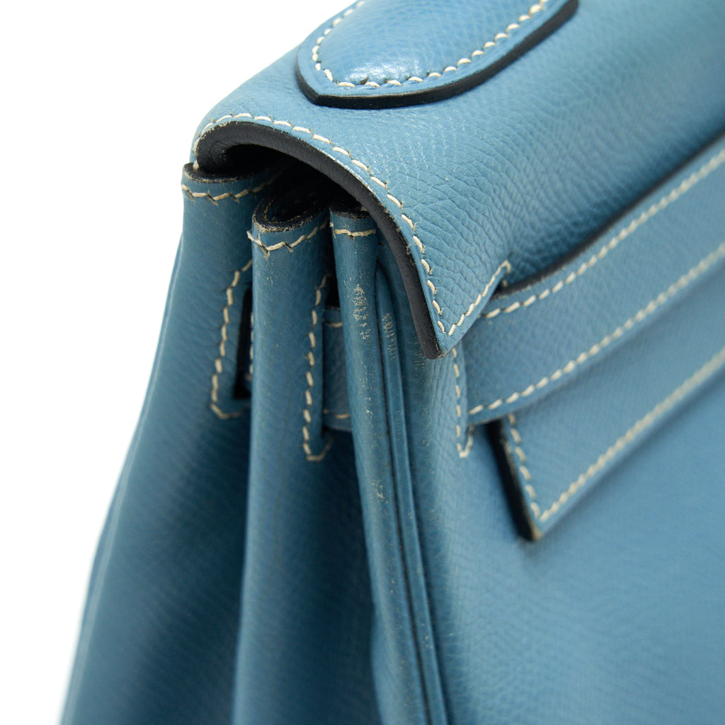 HERMES VINTAGE KELLY 28 BLUE JEAN EPSOM IN SHW