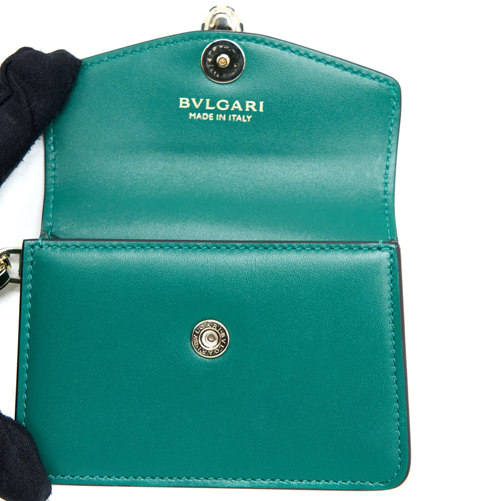 BVLGARI SERPENTI FOREVER CARDHOLDER NECKLACE CALFSKIN GREEN