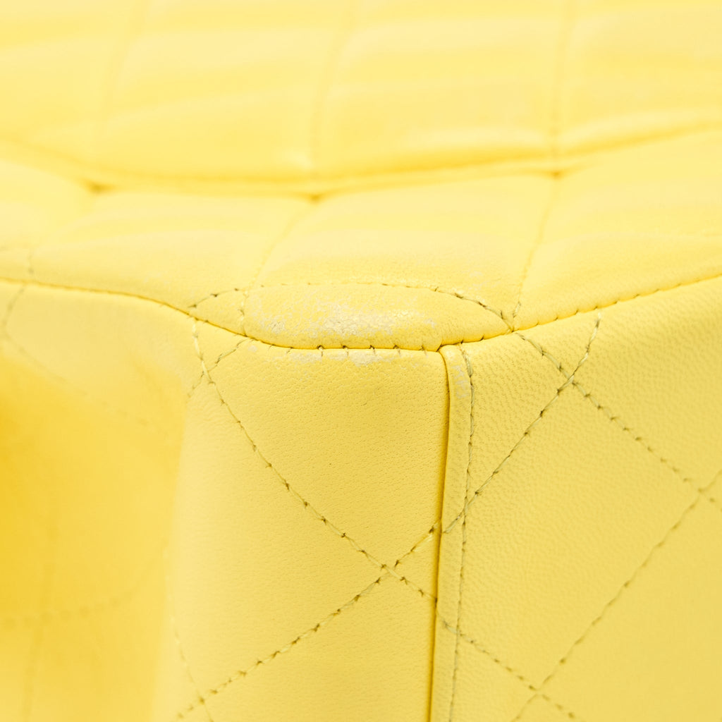 CHANEL MAXI CLASSIC DOUBLE FLAP BAG LAMBSKIN YELLOW LGHW