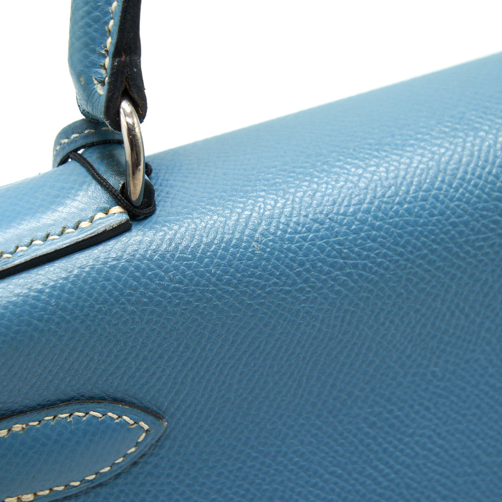 HERMES VINTAGE KELLY 28 BLUE JEAN EPSOM IN SHW