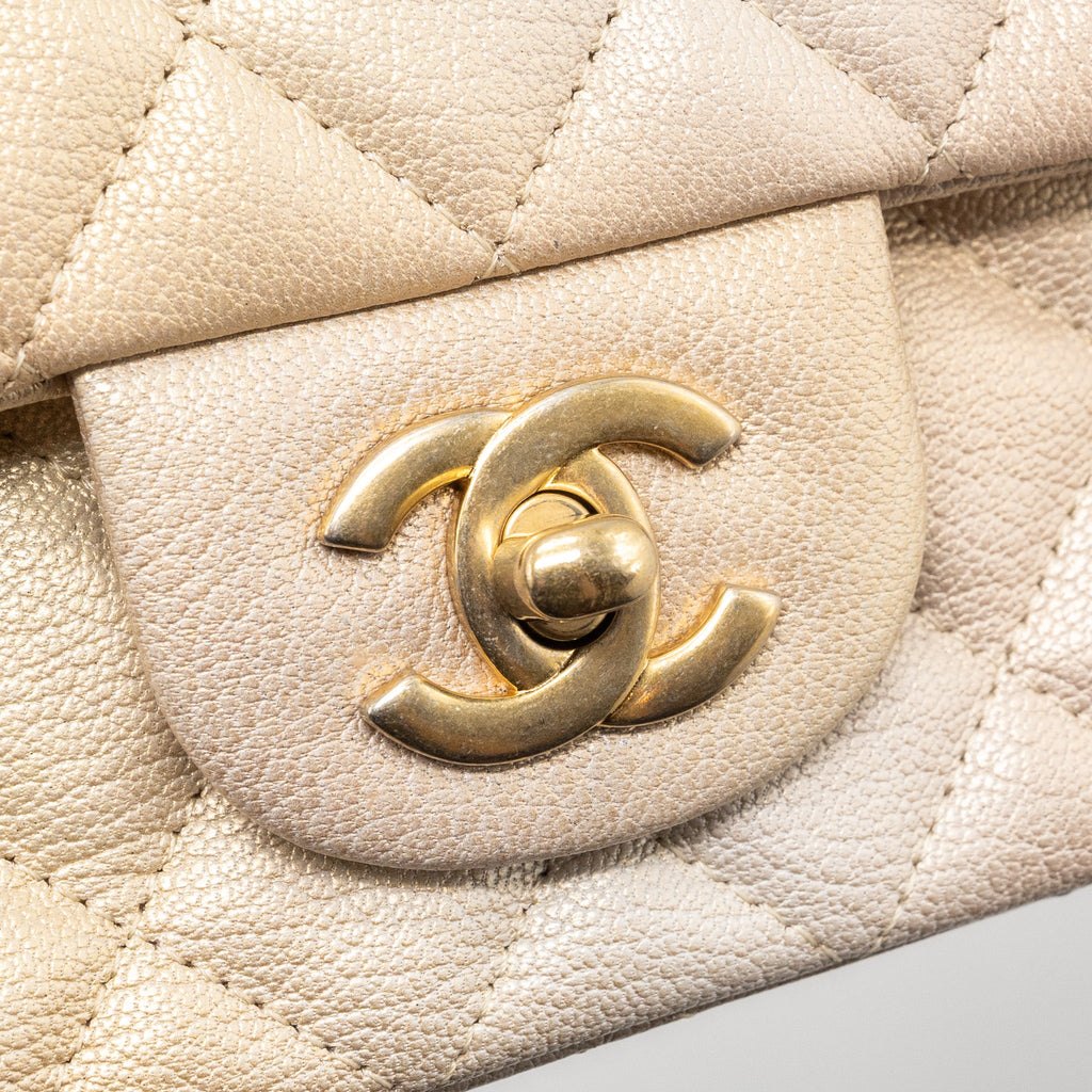 CHANEL 22C MINI RECTANGULAR FLAP BAG GOATSKIN OMBRÉ BEIGE BRUSHED GHW (MICROCHIP)