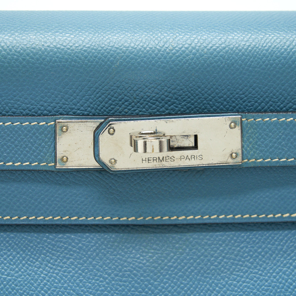 HERMES VINTAGE KELLY 28 BLUE JEAN EPSOM IN SHW