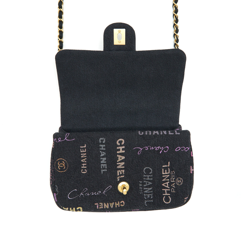 CHANEL 22P SMALL FLAP BAG 23CM DENIM BLACK GHW (MICROCHIP)