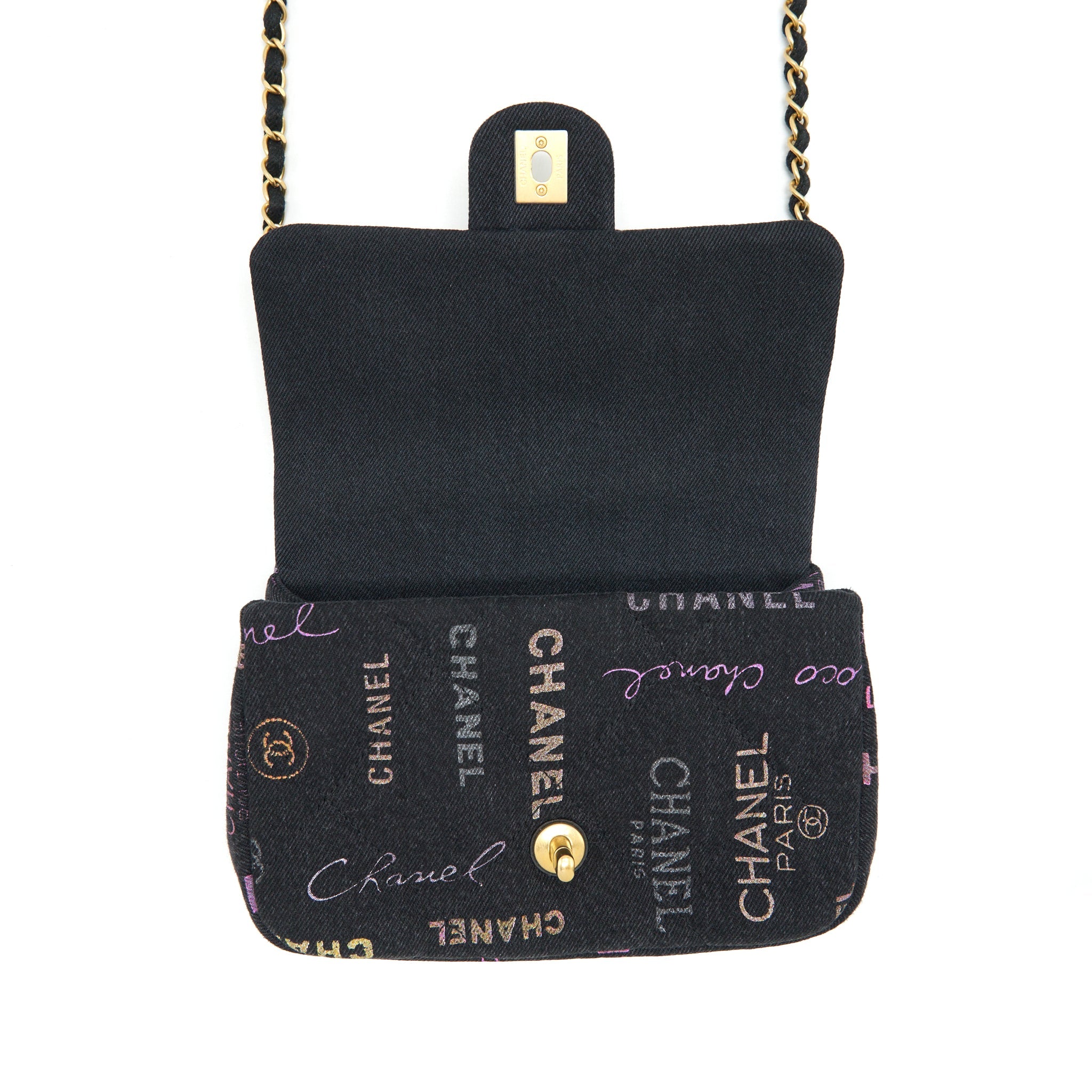 CHANEL 22P SMALL FLAP BAG 23CM DENIM BLACK GHW (MICROCHIP)