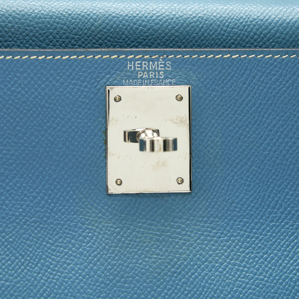 HERMES VINTAGE KELLY 28 BLUE JEAN EPSOM IN SHW