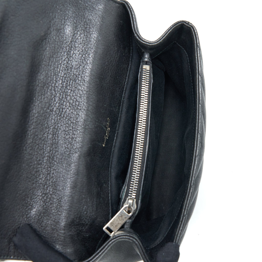 SAINT LAURENT/YSL QUILTED MEDIUM COLLEGE BAG LAMBSKIN BLACK RUTHENIUM HARDWARE
