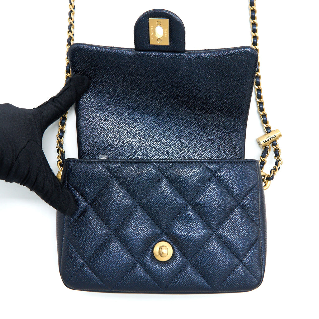 CHANEL 21K MY PERFECT MINI FLAP BAG CAVIAR BLACK BRUSHED GHW (MICROCHIP)
