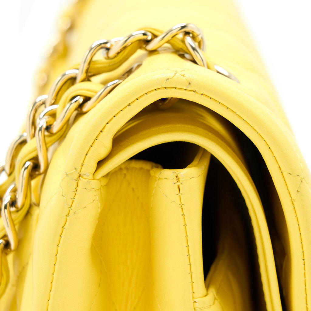 CHANEL MAXI CLASSIC DOUBLE FLAP BAG LAMBSKIN YELLOW LGHW