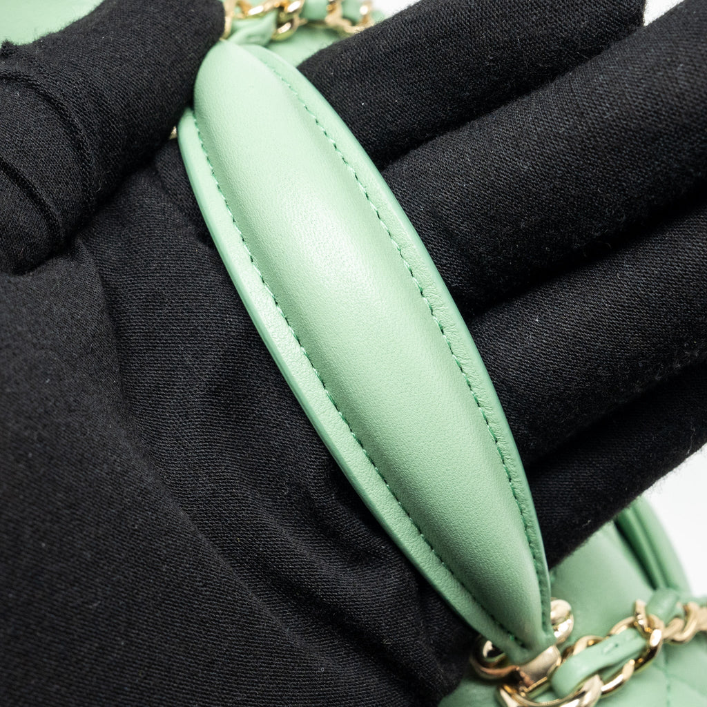 CHANEL TOP HANDLE MINI RECTANGULAR FLAP BAG LAMBSKIN LIGHT GREEN LGHW (MICROCHIP)