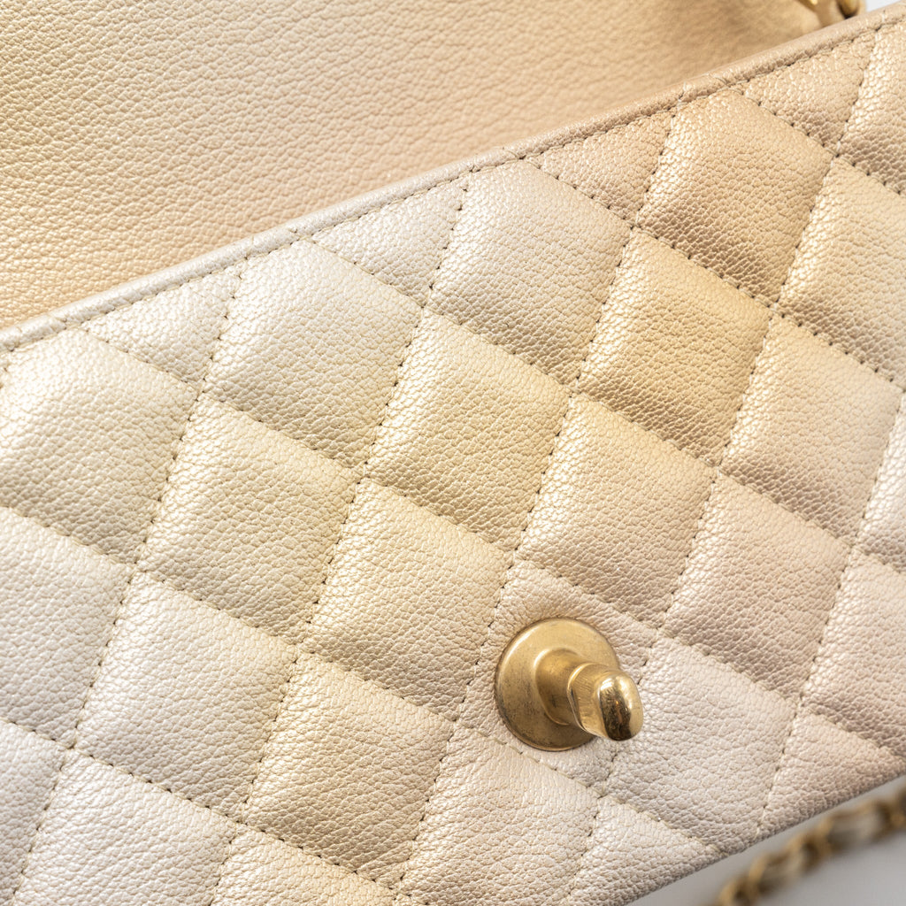 CHANEL 22C MINI RECTANGULAR FLAP BAG GOATSKIN OMBRÉ BEIGE BRUSHED GHW (MICROCHIP)