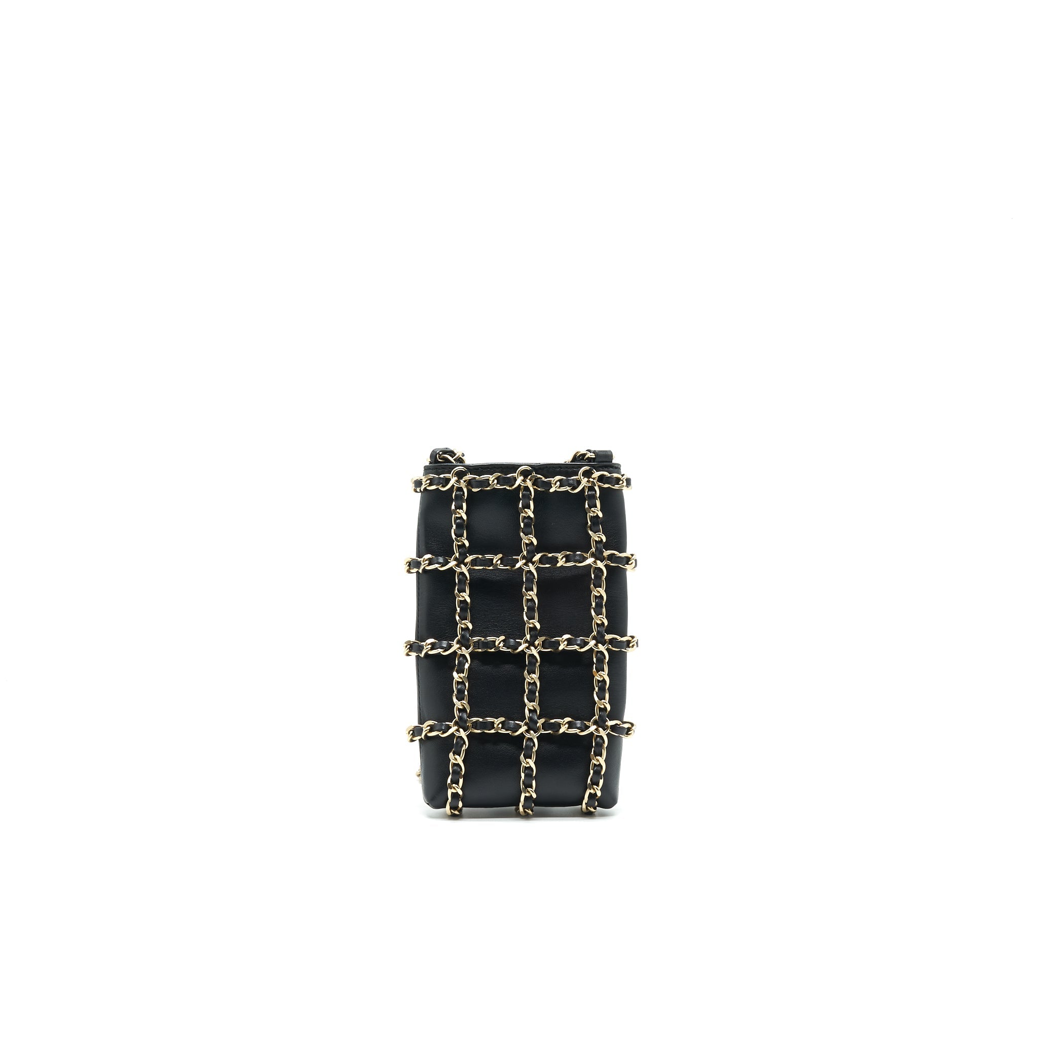 CHANEL GOLD CLUTCH O CHAIN PHONE HOLDER BLACK GHW