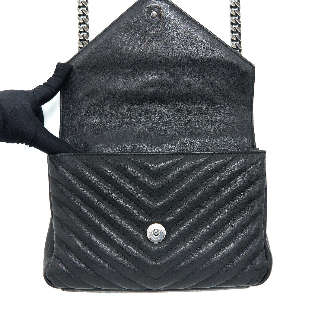 SAINT LAURENT/YSL QUILTED MEDIUM COLLEGE BAG LAMBSKIN BLACK RUTHENIUM HARDWARE