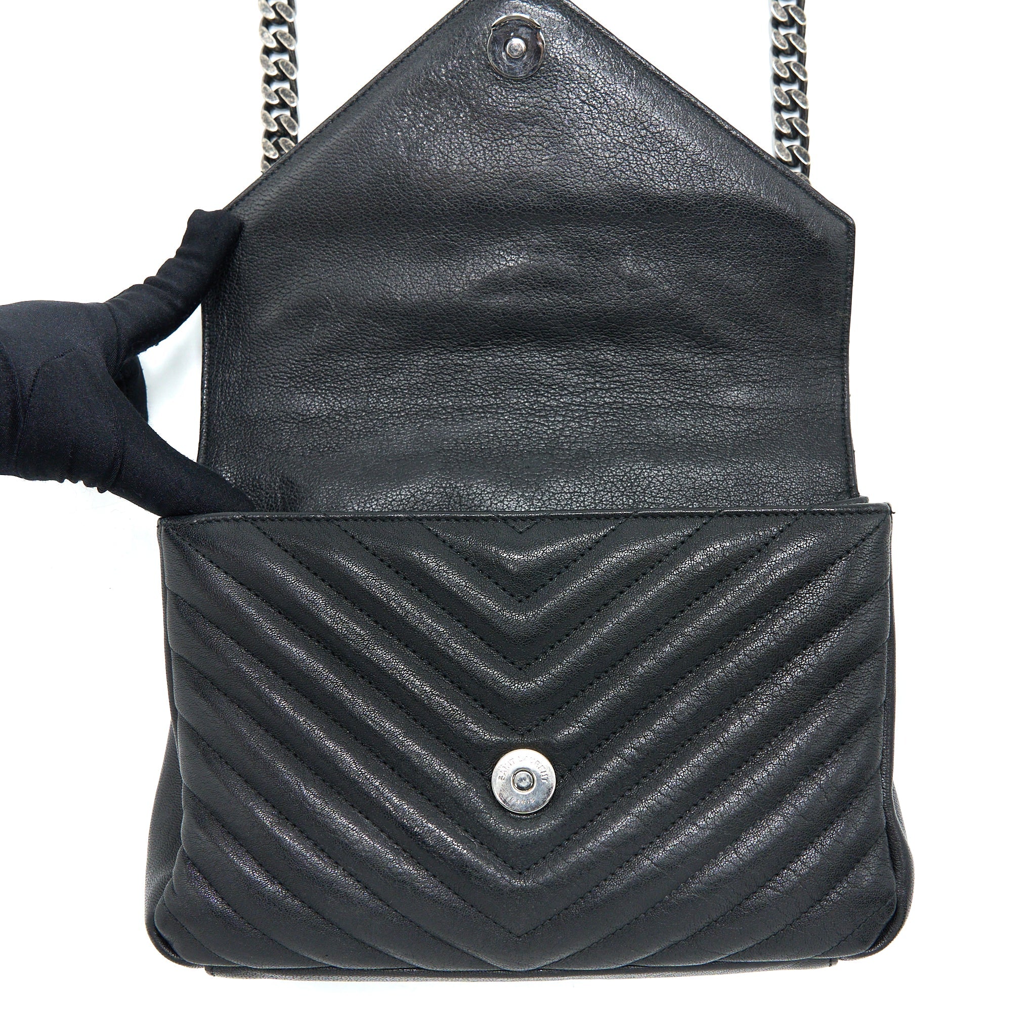 SAINT LAURENT/YSL QUILTED MEDIUM COLLEGE BAG LAMBSKIN BLACK RUTHENIUM HARDWARE