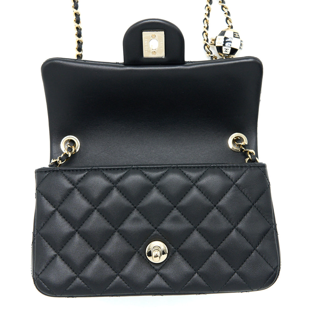 CHANEL 23C PEARL CRUSH MINI RECTANGULAR LAMBSKIN BLACK LGHW (MICROCHIP)