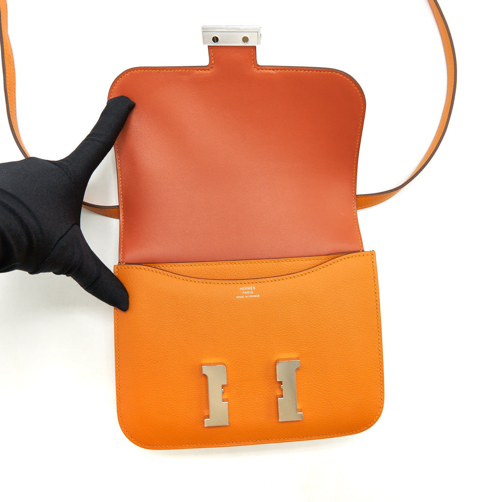 HERMES MINI CONSTANCE EVERCOLOR ABRICOT/TERRE SHW