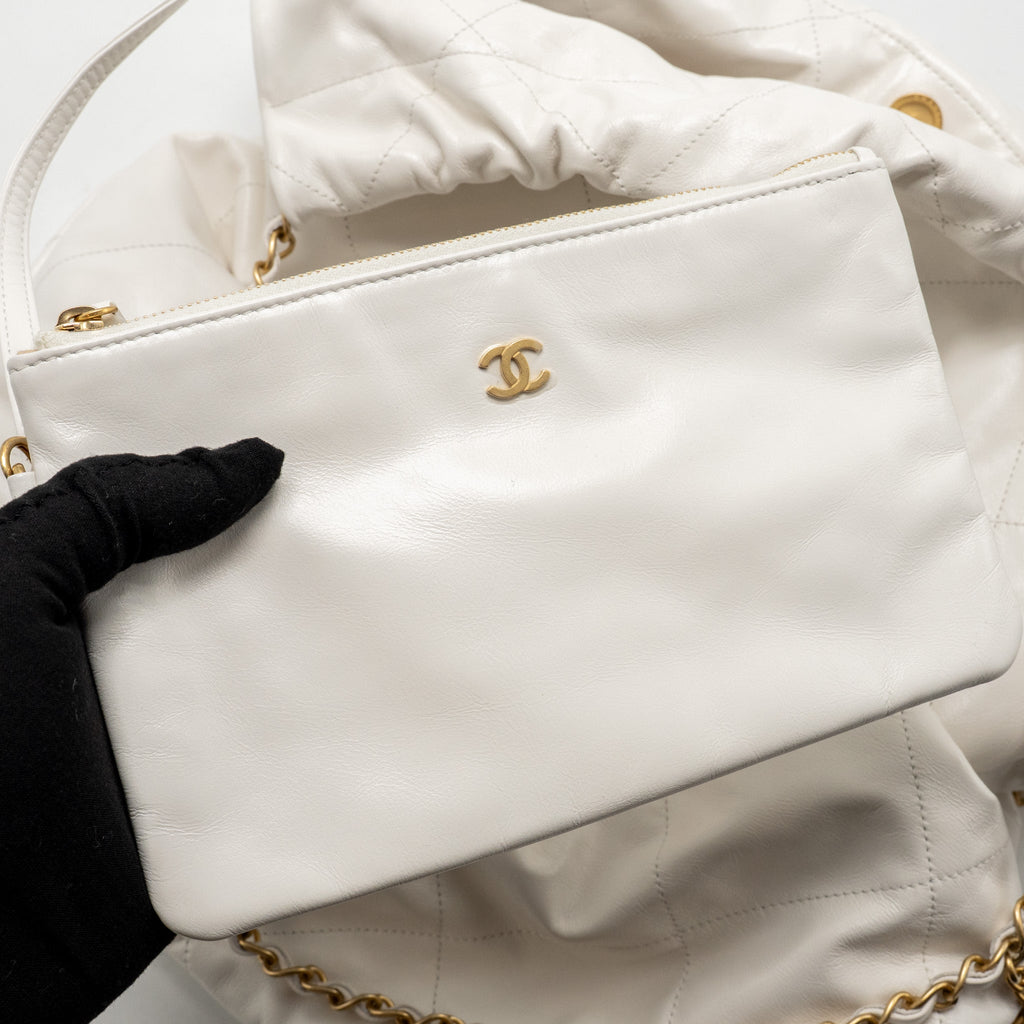 CHANEL LARGE 22 BAG SHINY CALFSKIN WHITE GHW (MICROCHIP)