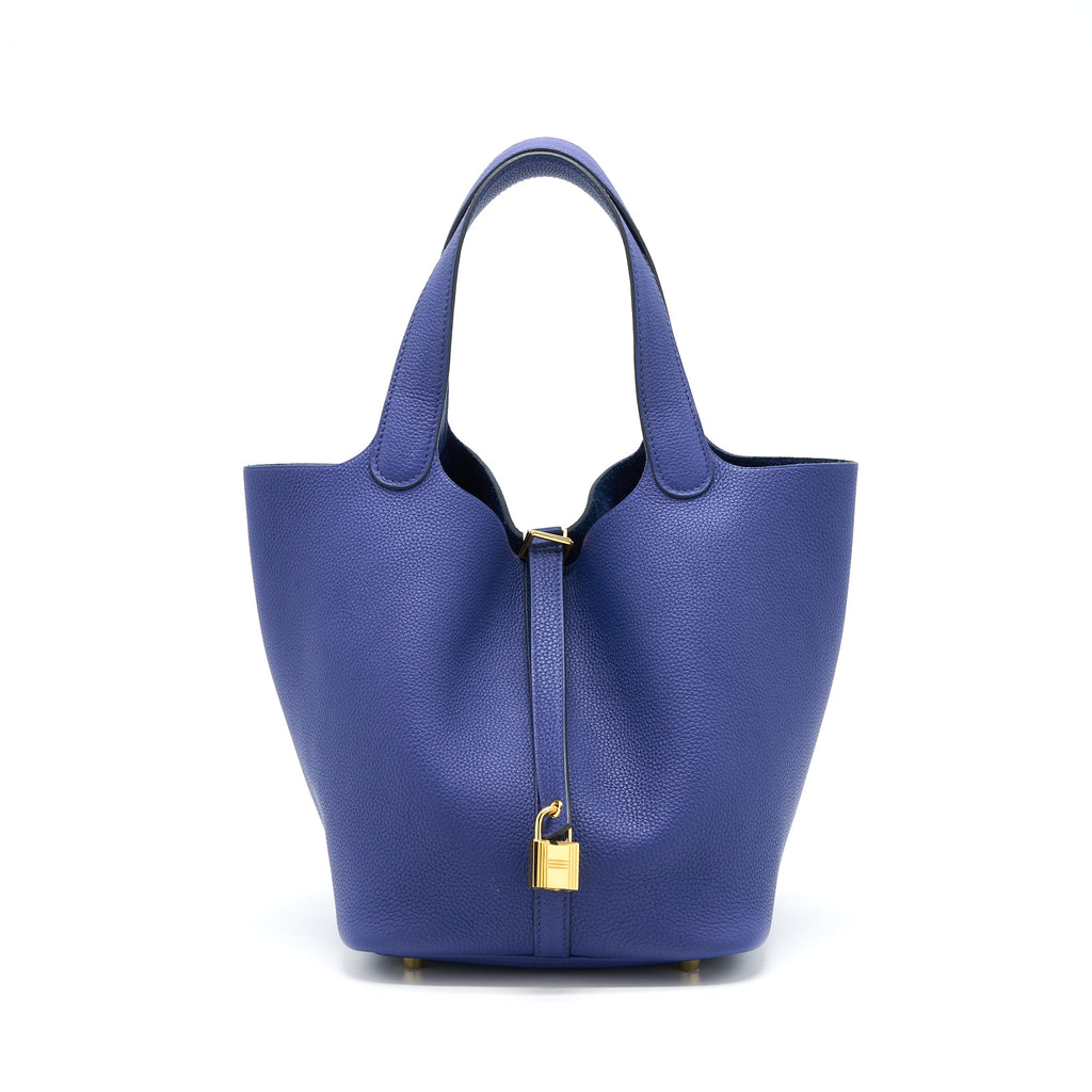 HERMES PICOTIN 22 LOCK BAG TAURILLON MAURICE BLUE SAPHIR GHW