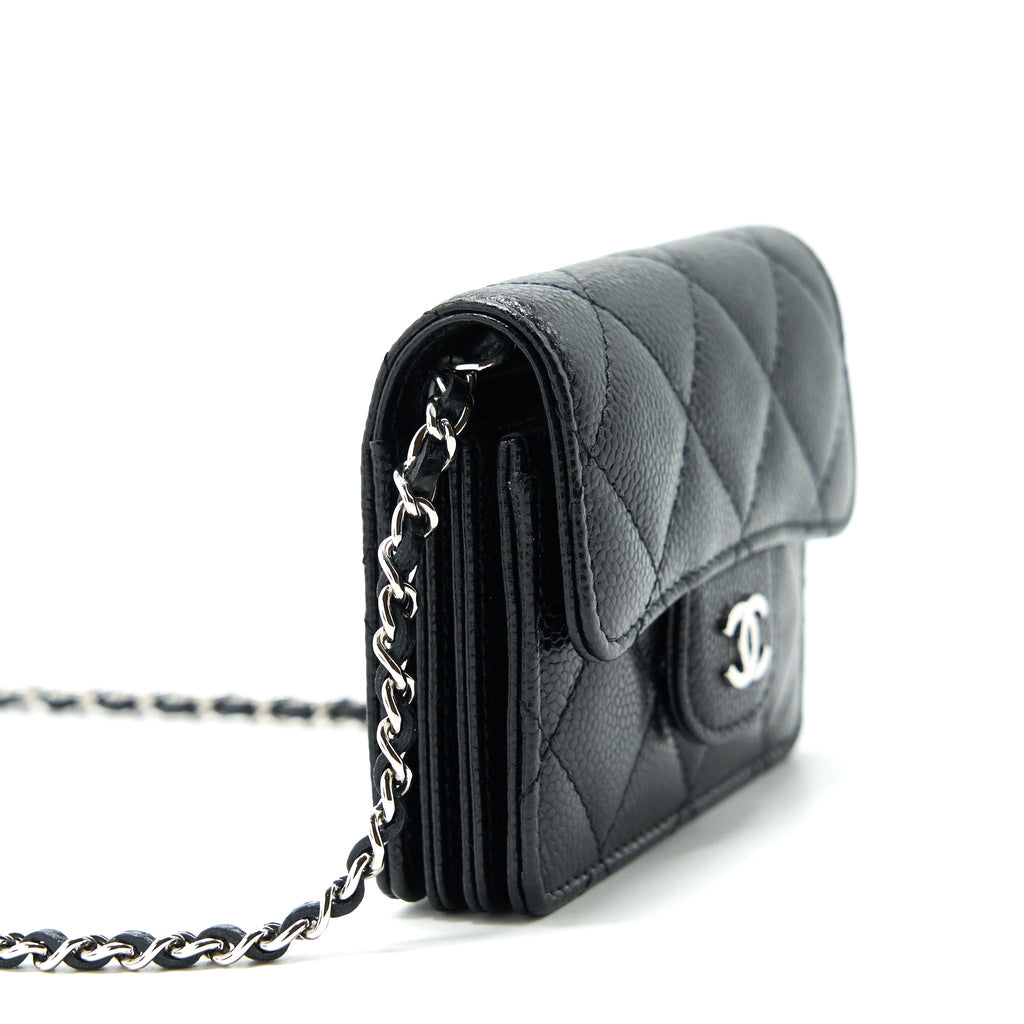CHANEL CARD HOLDER WITH CHAIN BLACK CAVIAR SHW