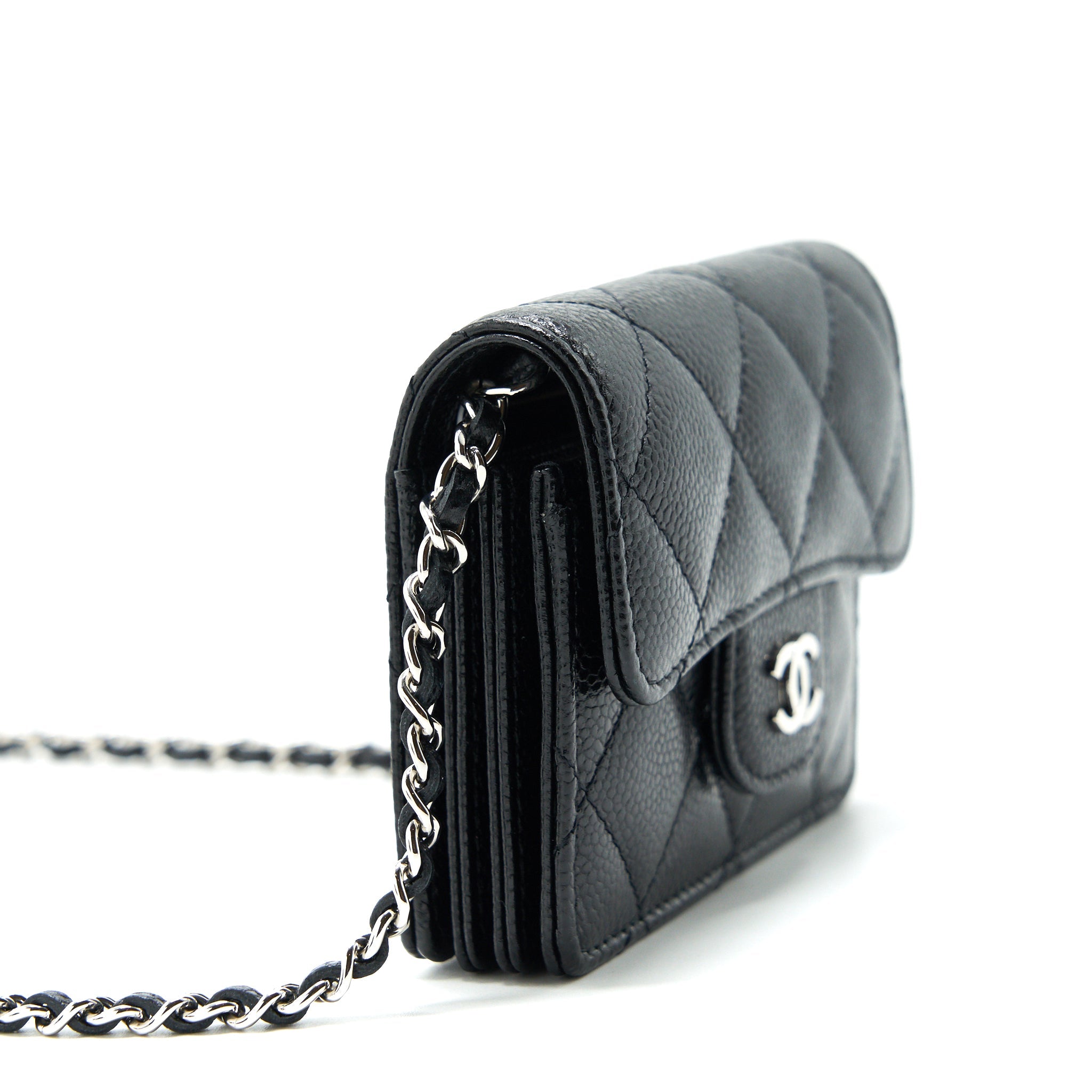 CHANEL CARD HOLDER WITH CHAIN BLACK CAVIAR SHW