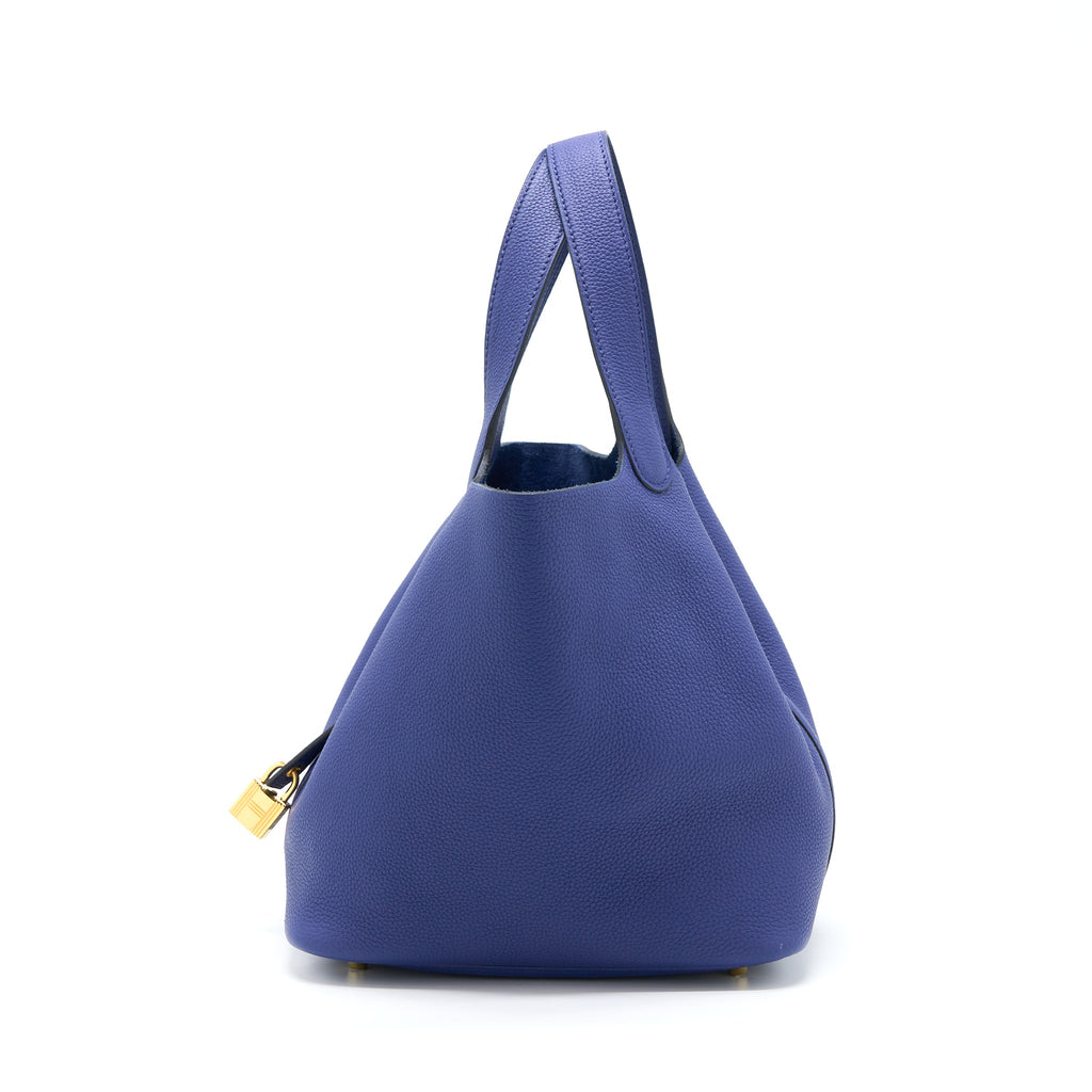 HERMES PICOTIN 22 LOCK BAG TAURILLON MAURICE BLUE SAPHIR GHW