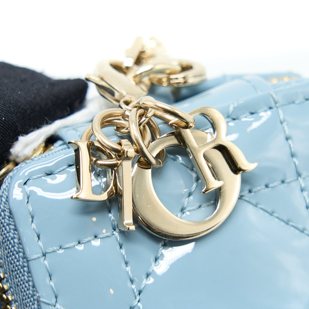 DIOR SQUARE COIN PURSE PATENT BLUE LGHW