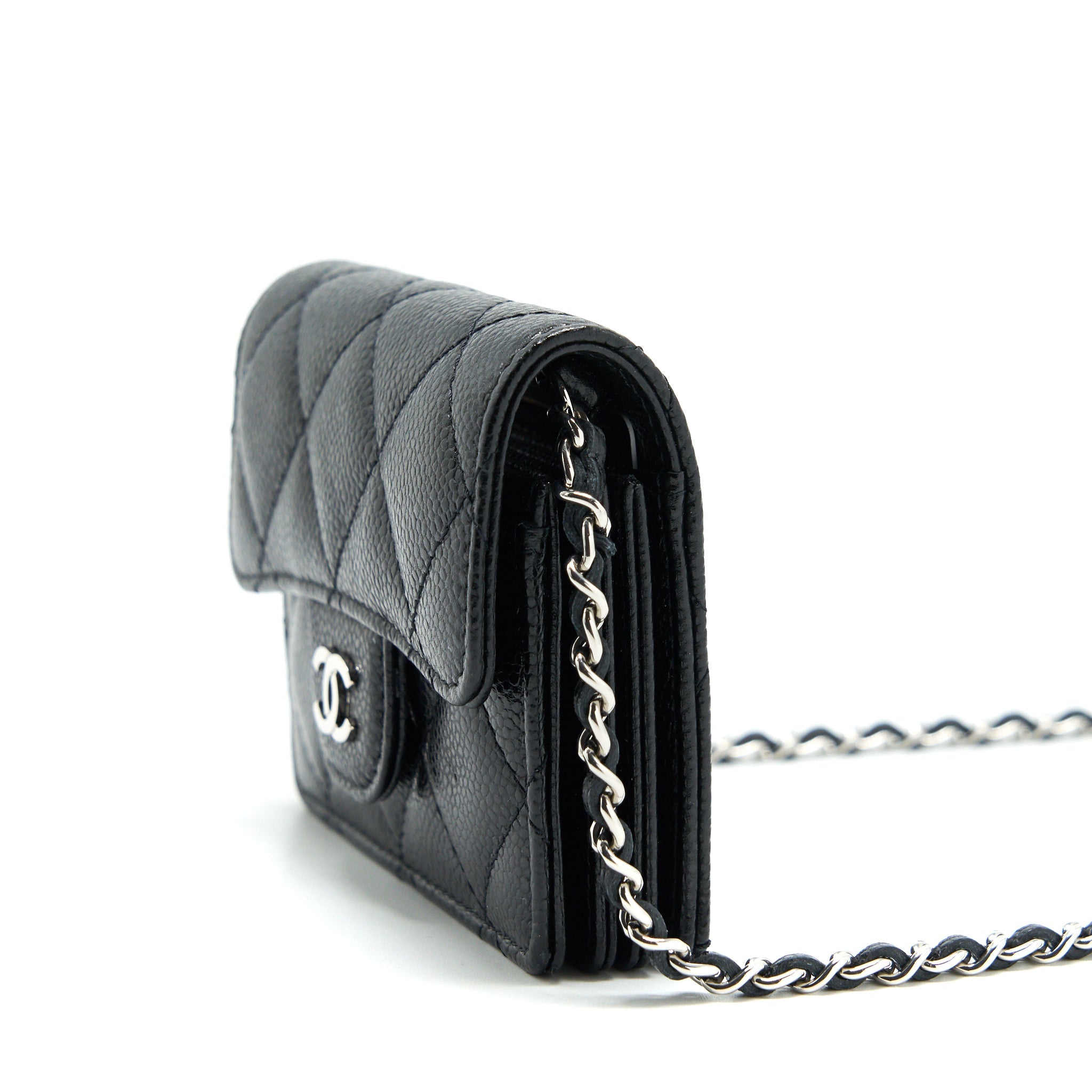 CHANEL CARD HOLDER WITH CHAIN BLACK CAVIAR SHW