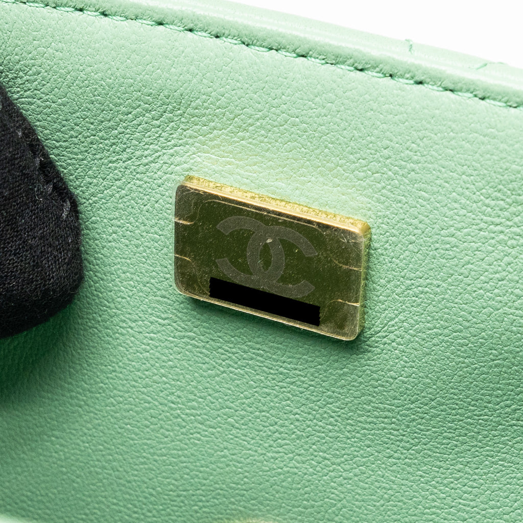 CHANEL TOP HANDLE MINI RECTANGULAR FLAP BAG LAMBSKIN LIGHT GREEN LGHW (MICROCHIP)